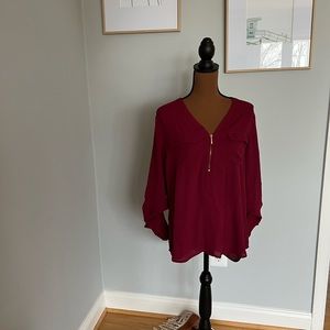 Express Women’s Size Large Flowy Blouse Work Shirt Maroon